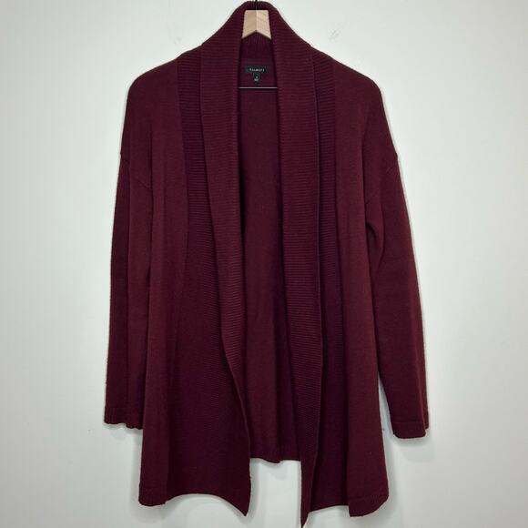 Talbots Burgundy Waterfall Open Cardigan Sweater Size S Lambswool Blend Heavy - Picture 1 of 8
